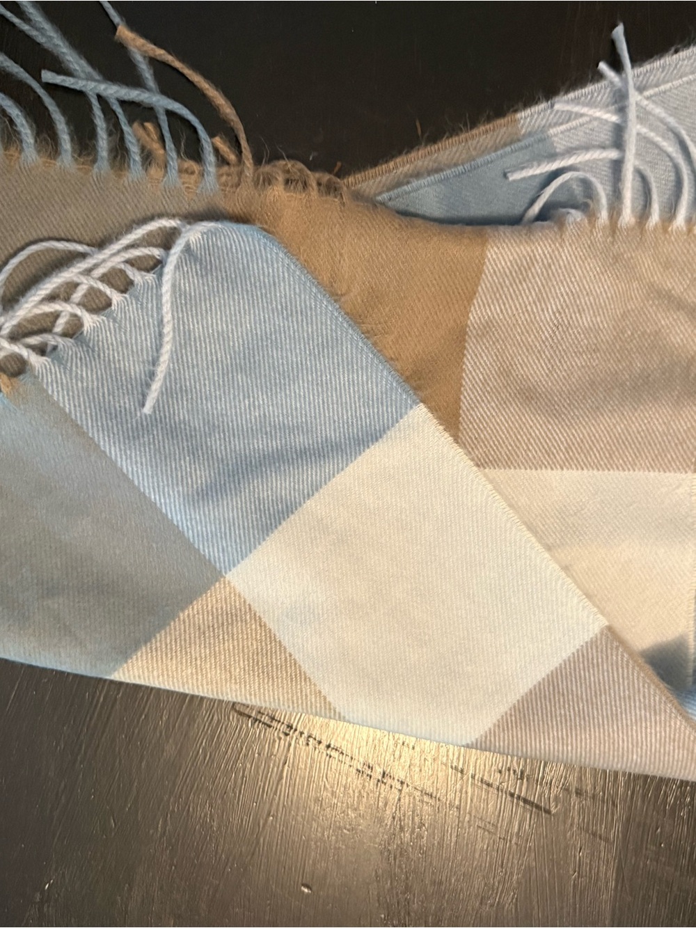 Light Blue and Tan Plaid Cashmere Scarf